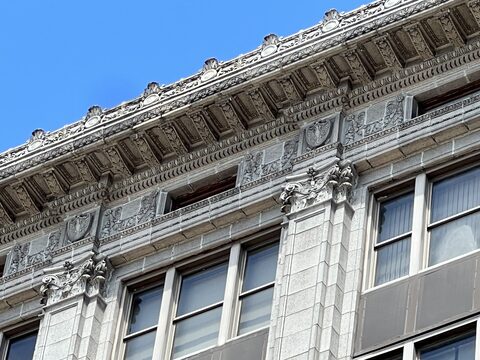 Historic limestone detailing in downtown Waterloo